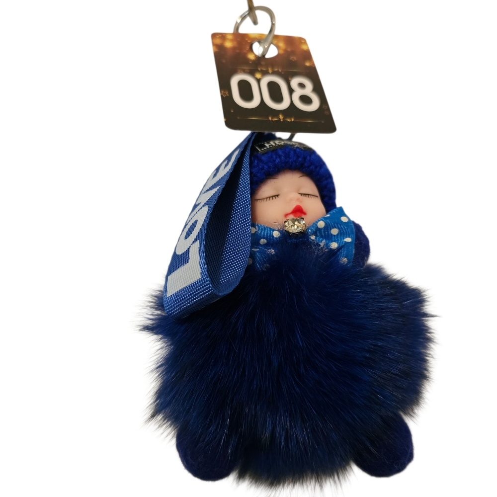 NEW BLUE BABY UNBRANDED FUZZY BAG CHARM WITH BABY FACE